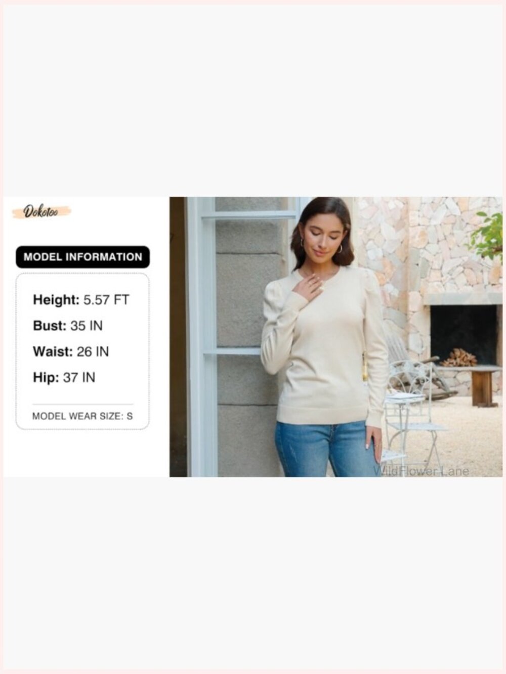 Crewneck Puff Sleeve Lightweight Wool Blend Pullover Jumper - Picture 7 of 7